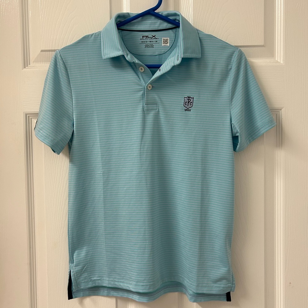 Boys RLX Light Blue and Pink Striped Polo Shirt SZ M 10/12